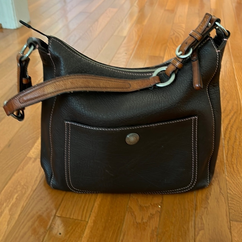 Coach Chelsea pebbled brown with pink thread hobo bag